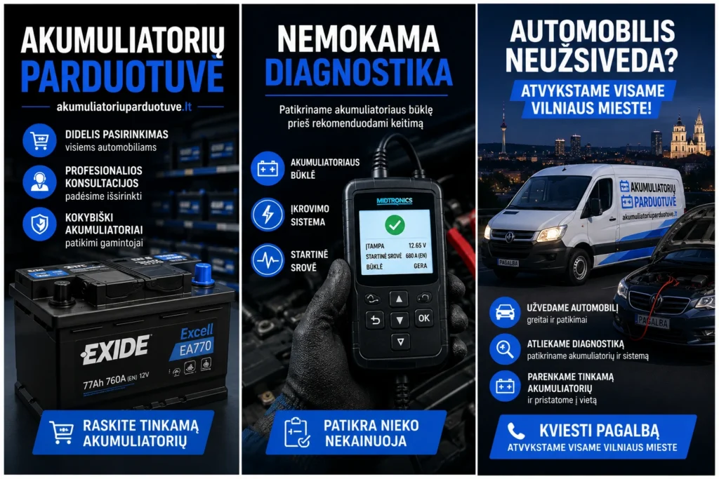 Akumuliatorių parduotuvės teikiamos paslaugos