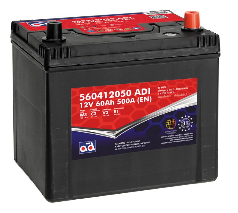 AD akumuliatorius 60ah 500A 230x174x225mm