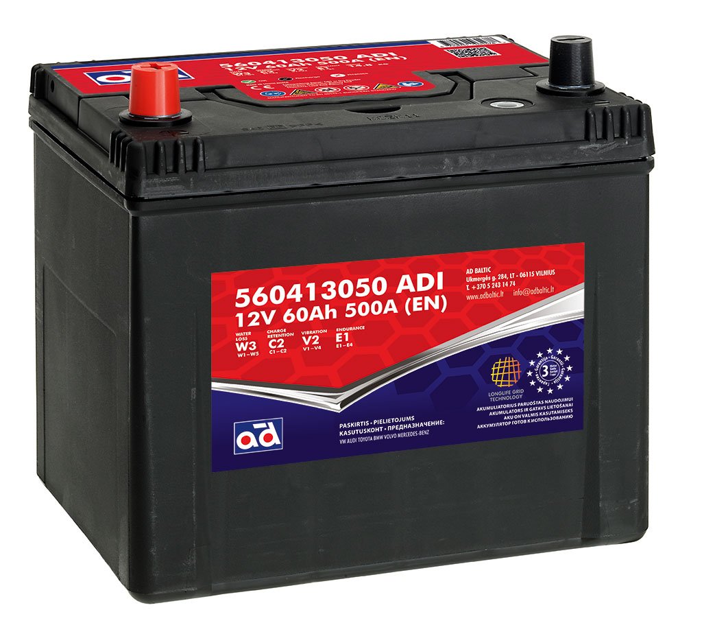 ADI akumuliatorius 60ah 500A 230x174x225mm
