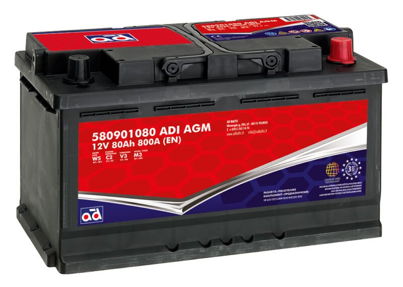 AD akumuliatorius 80ah 800A 317x175x190mm AGM