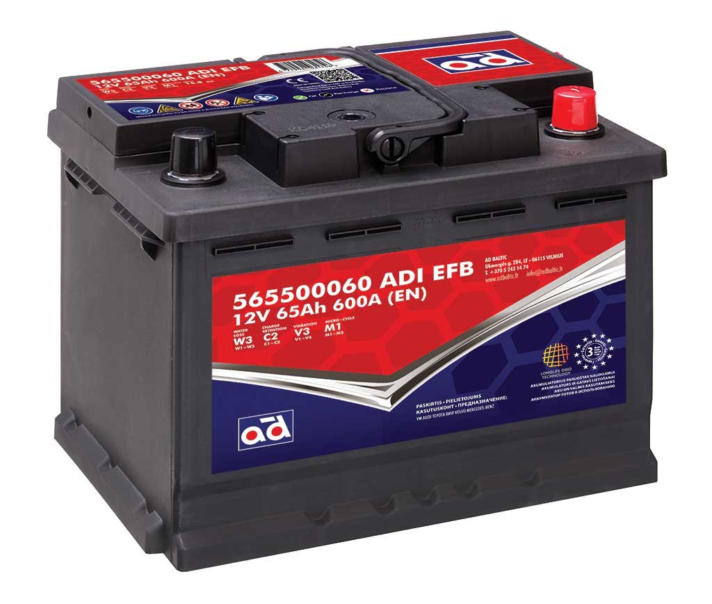 ADI akumuliatorius 65ah 600A 243x175x190mm EFB